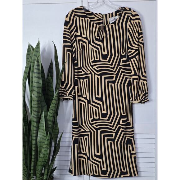 Joseph Ribkoff L/S Dress Style 153775 Brown Black Zip Back Shift Size 2 - Picture 1 of 5